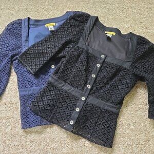 Catherine Malandrino Eyelet Blouse Black and Blue Size 2 NWOT